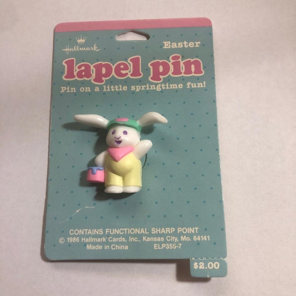New Vintage Hallmark Easter Bunny with Paint Bucket Lapel Pin Brooch Spring